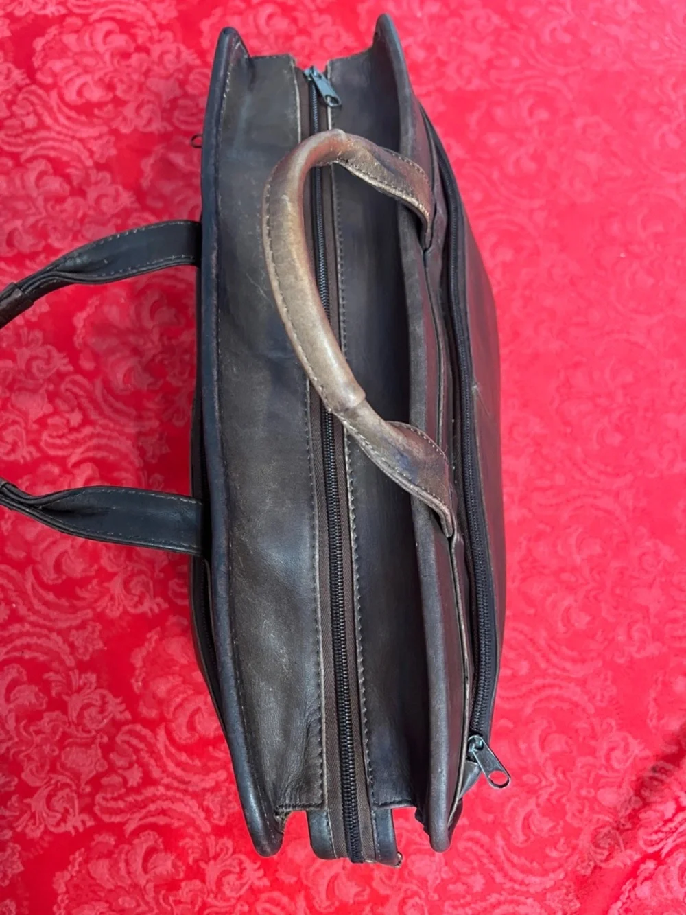 Brown Leather Briefcase Laptop Bag Mens Business Carry Top Handle